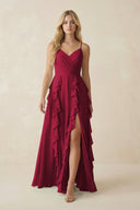 Tiered Ruffle A - Line Chiffon Bridesmaid Dress in Berry - KissProm Bridesmaid Dresses