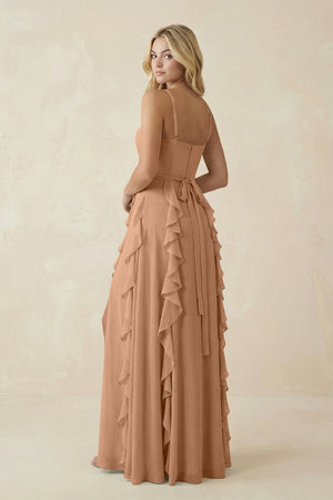 Tiered Ruffle A - Line Chiffon Bridesmaid Dress in Bronzer - KissProm Bridesmaid Dresses
