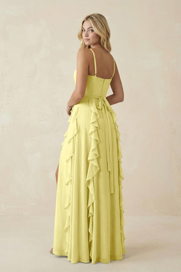 Tiered Ruffle A - Line Chiffon Bridesmaid Dress in Buttercup - KissProm Bridesmaid Dresses