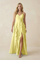 Tiered Ruffle A - Line Chiffon Bridesmaid Dress in Buttercup - KissProm Bridesmaid Dresses