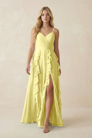 Tiered Ruffle A - Line Chiffon Bridesmaid Dress in Buttercup - KissProm Bridesmaid Dresses