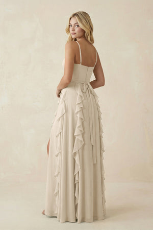 Tiered Ruffle A - Line Chiffon Bridesmaid Dress in Champagne - KissProm Bridesmaid Dresses