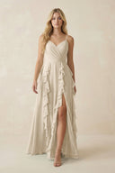 Tiered Ruffle A - Line Chiffon Bridesmaid Dress in Champagne - KissProm Bridesmaid Dresses