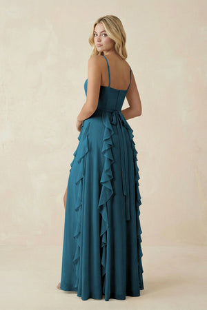 Tiered Ruffle A - Line Chiffon Bridesmaid Dress in Dark Teal - KissProm Bridesmaid Dresses