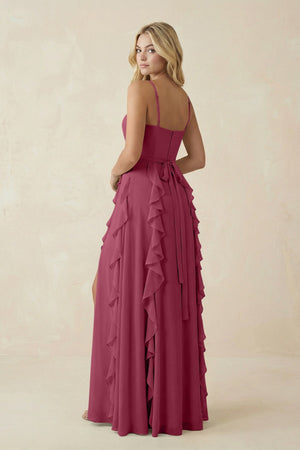 Tiered Ruffle A - Line Chiffon Bridesmaid Dress in Desert Rose - KissProm Bridesmaid Dresses