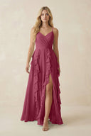 Tiered Ruffle A - Line Chiffon Bridesmaid Dress in Desert Rose - KissProm Bridesmaid Dresses