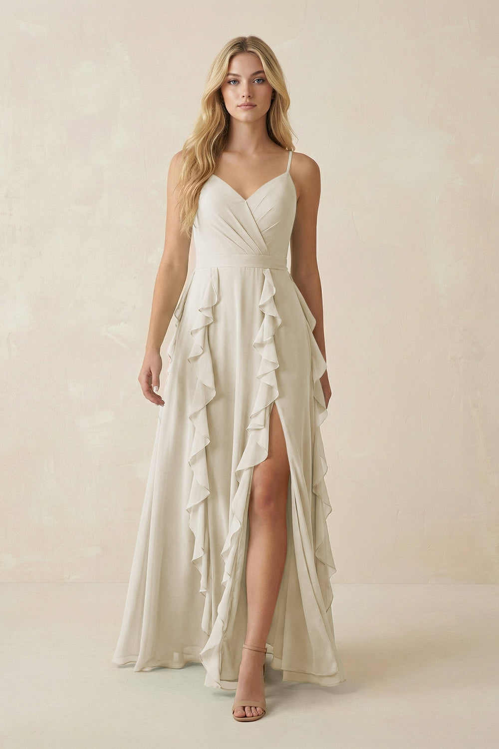 Tiered Ruffle A - Line Chiffon Bridesmaid Dress in Dove Gray - KissProm Bridesmaid Dresses