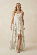 Tiered Ruffle A - Line Chiffon Bridesmaid Dress in Dove Gray - KissProm Bridesmaid Dresses