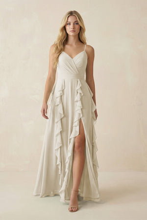 Tiered Ruffle A - Line Chiffon Bridesmaid Dress in Dove Gray - KissProm Bridesmaid Dresses