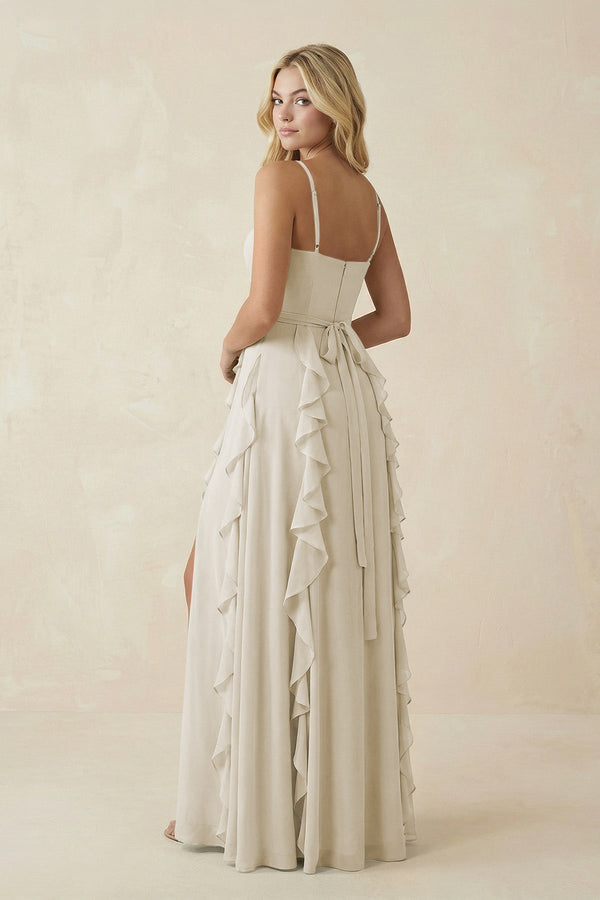 Tiered Ruffle A - Line Chiffon Bridesmaid Dress in Dove Gray - KissProm Bridesmaid Dresses