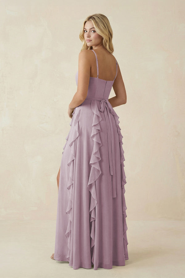 Tiered Ruffle A - Line Chiffon Bridesmaid Dress in Dusk - KissProm Bridesmaid Dresses