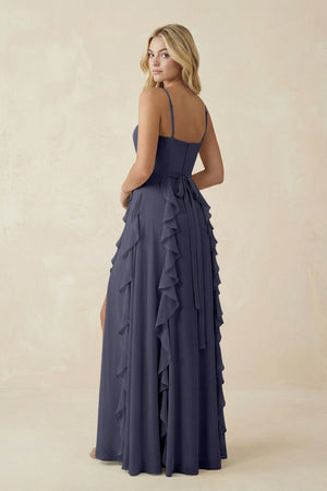 Tiered Ruffle A - Line Chiffon Bridesmaid Dress in Dusk Blue - KissProm Bridesmaid Dresses