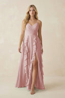 Tiered Ruffle A - Line Chiffon Bridesmaid Dress in Dusty Rose - KissProm Bridesmaid Dresses