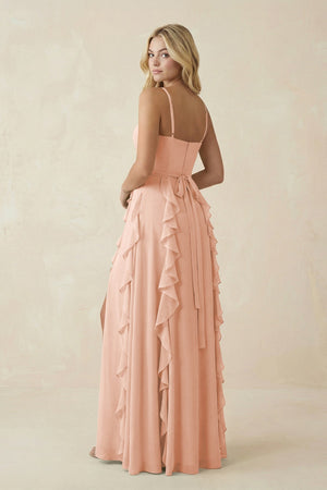 Tiered Ruffle A - Line Chiffon Bridesmaid Dress in English Rose - KissProm Bridesmaid Dresses