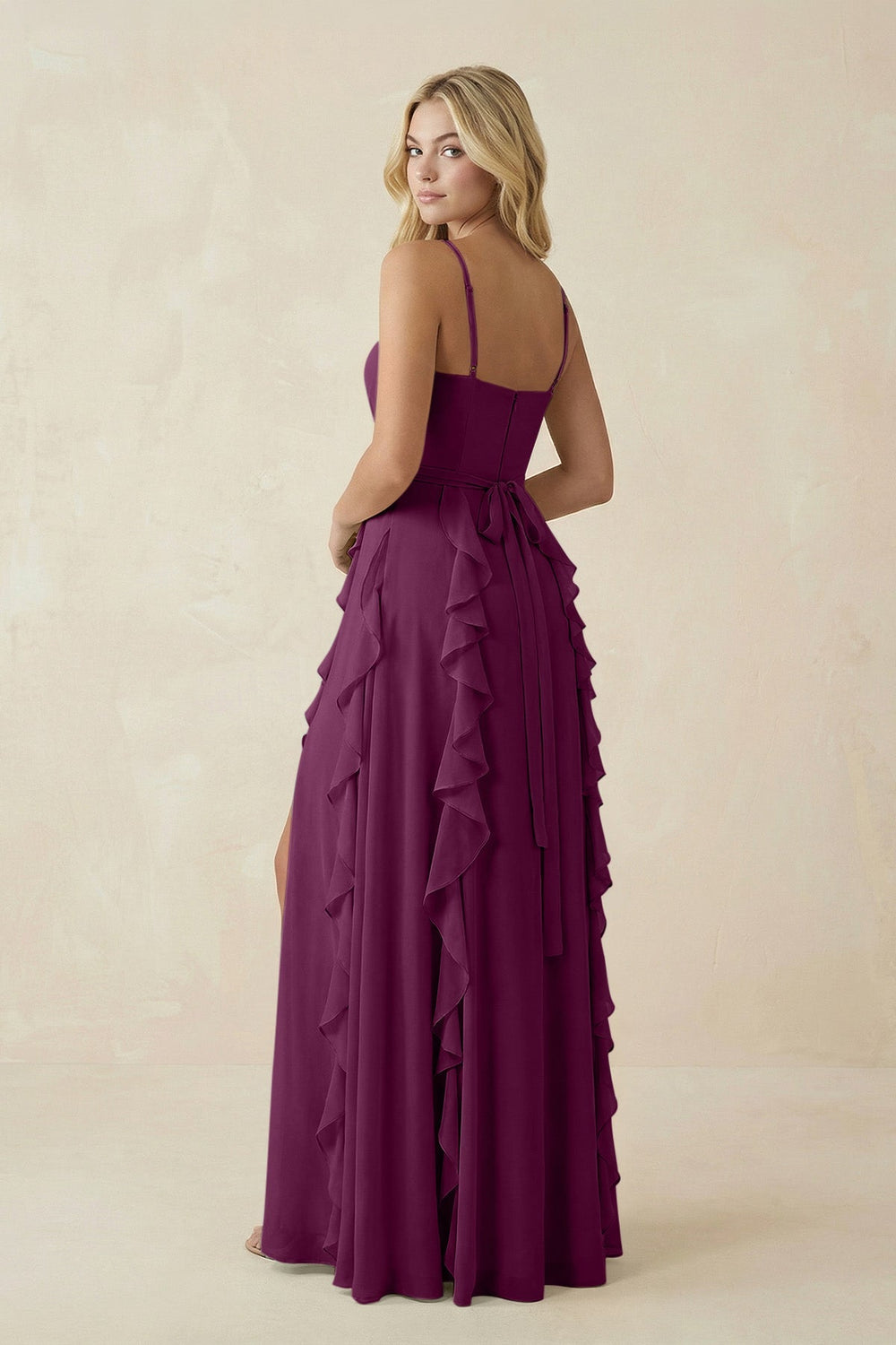 Tiered Ruffle A - Line Chiffon Bridesmaid Dress in Fig - KissProm Bridesmaid Dresses