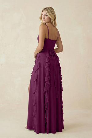 Tiered Ruffle A - Line Chiffon Bridesmaid Dress in Fig - KissProm Bridesmaid Dresses