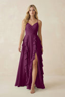 Tiered Ruffle A - Line Chiffon Bridesmaid Dress in Fig - KissProm Bridesmaid Dresses