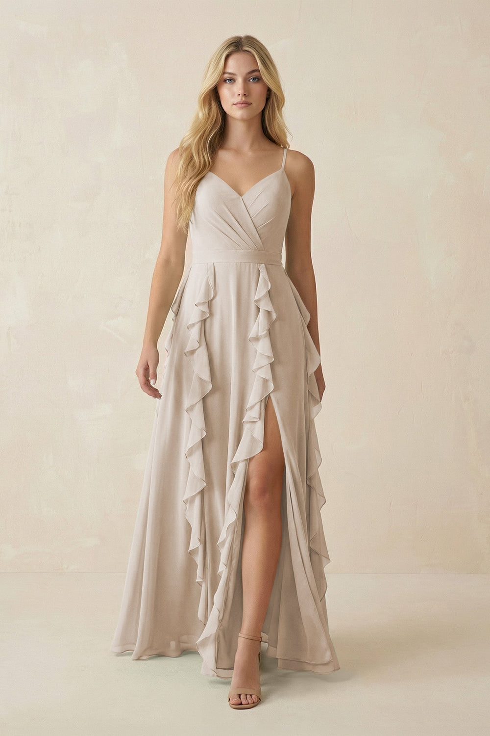 Tiered Ruffle A - Line Chiffon Bridesmaid Dress in Frost - KissProm Bridesmaid Dresses