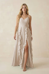 Tiered Ruffle A - Line Chiffon Bridesmaid Dress in Frost - KissProm Bridesmaid Dresses