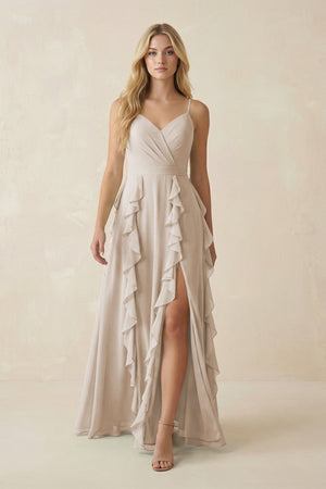 Tiered Ruffle A - Line Chiffon Bridesmaid Dress in Frost - KissProm Bridesmaid Dresses