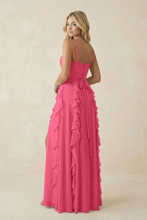Tiered Ruffle A - Line Chiffon Bridesmaid Dress in Fuchsia - KissProm Bridesmaid Dresses