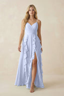 Tiered Ruffle A - Line Chiffon Bridesmaid Dress in Ice - KissProm Bridesmaid Dresses