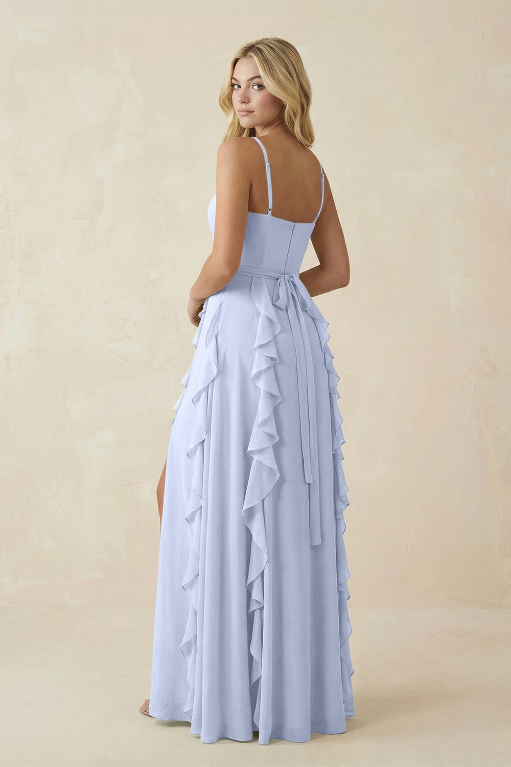 Tiered Ruffle A - Line Chiffon Bridesmaid Dress in Ice - KissProm Bridesmaid Dresses