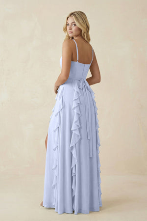 Tiered Ruffle A - Line Chiffon Bridesmaid Dress in Ice - KissProm Bridesmaid Dresses