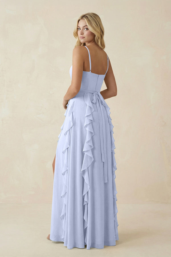 Tiered Ruffle A - Line Chiffon Bridesmaid Dress in Ice - KissProm Bridesmaid Dresses