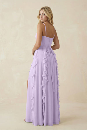 Tiered Ruffle A - Line Chiffon Bridesmaid Dress in Lavender - KissProm Bridesmaid Dresses