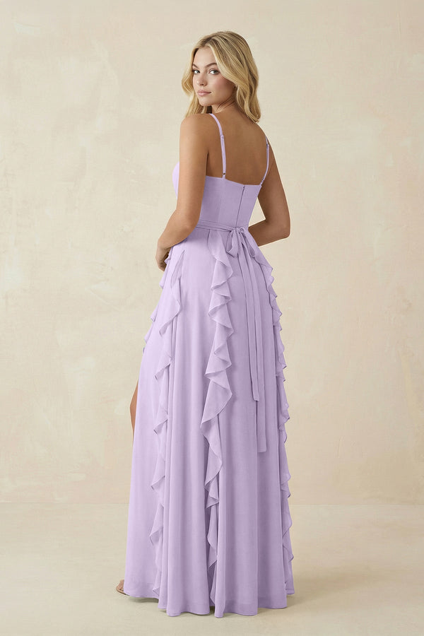Tiered Ruffle A - Line Chiffon Bridesmaid Dress in Lavender - KissProm Bridesmaid Dresses