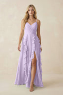 Tiered Ruffle A - Line Chiffon Bridesmaid Dress in Lavender - KissProm Bridesmaid Dresses