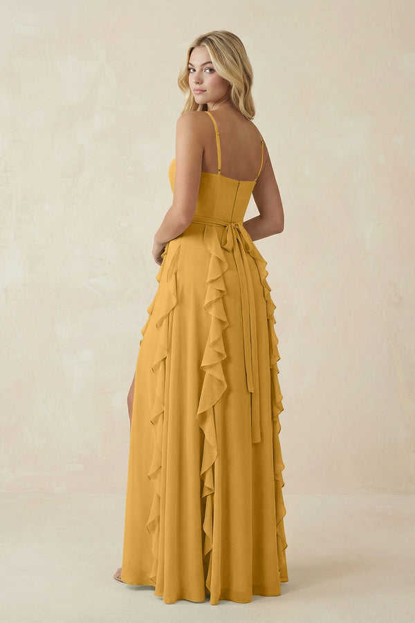 Tiered Ruffle A - Line Chiffon Bridesmaid Dress in Marigold - KissProm Bridesmaid Dresses