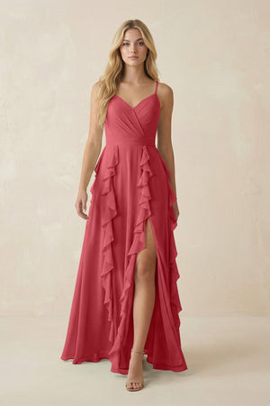 Tiered Ruffle A - Line Chiffon Bridesmaid Dress in Merlot - KissProm Bridesmaid Dresses