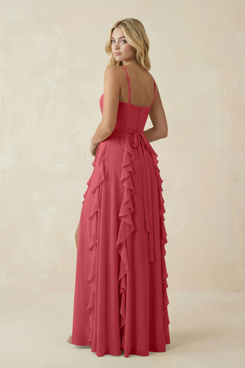 Tiered Ruffle A - Line Chiffon Bridesmaid Dress in Merlot - KissProm Bridesmaid Dresses