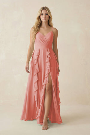 Tiered Ruffle A - Line Chiffon Bridesmaid Dress in Mulberry - KissProm Bridesmaid Dresses