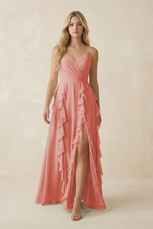 Tiered Ruffle A - Line Chiffon Bridesmaid Dress in Mulberry - KissProm Bridesmaid Dresses