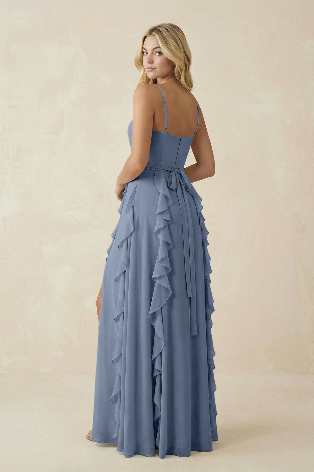 Tiered Ruffle A - Line Chiffon Bridesmaid Dress in Neptune - KissProm Bridesmaid Dresses