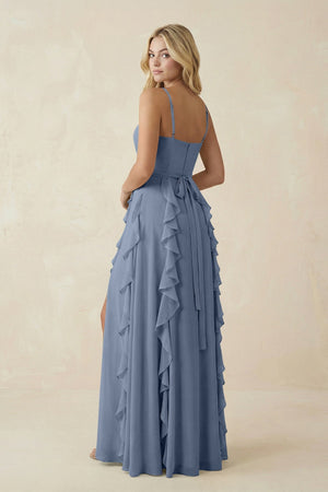 Tiered Ruffle A - Line Chiffon Bridesmaid Dress in Neptune - KissProm Bridesmaid Dresses