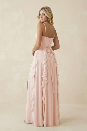 Tiered Ruffle A - Line Chiffon Bridesmaid Dress in Pale Blush - KissProm Bridesmaid Dresses