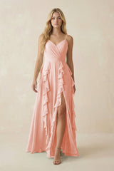 Tiered Ruffle A - Line Chiffon Bridesmaid Dress in Rose Petal - KissProm Bridesmaid Dresses