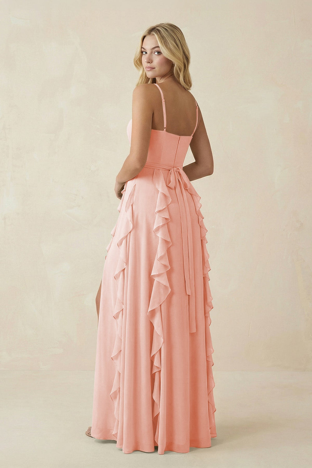 Tiered Ruffle A - Line Chiffon Bridesmaid Dress in Rose Petal - KissProm Bridesmaid Dresses