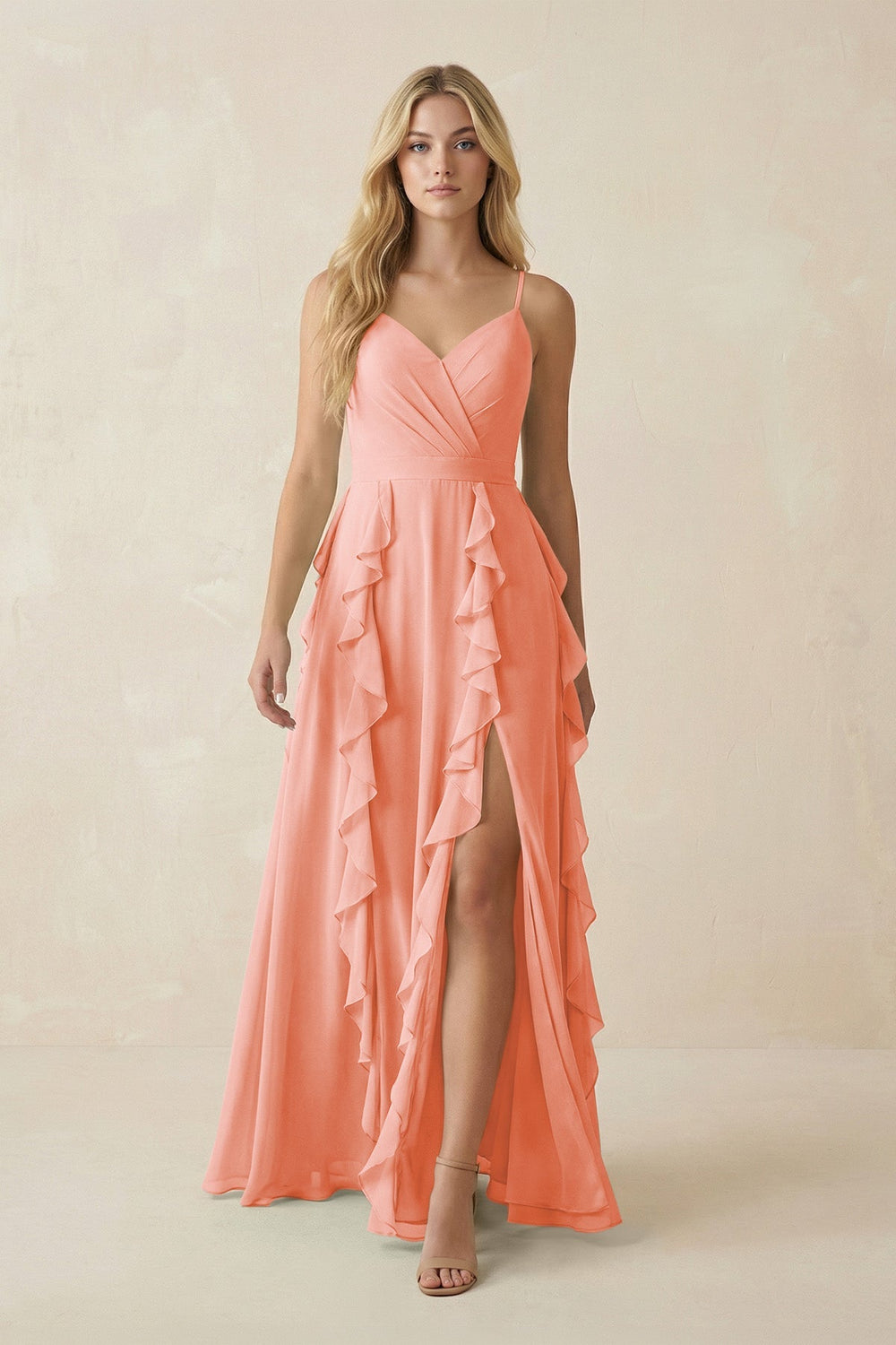 Tiered Ruffle A - Line Chiffon Bridesmaid Dress in Rosette - KissProm Bridesmaid Dresses