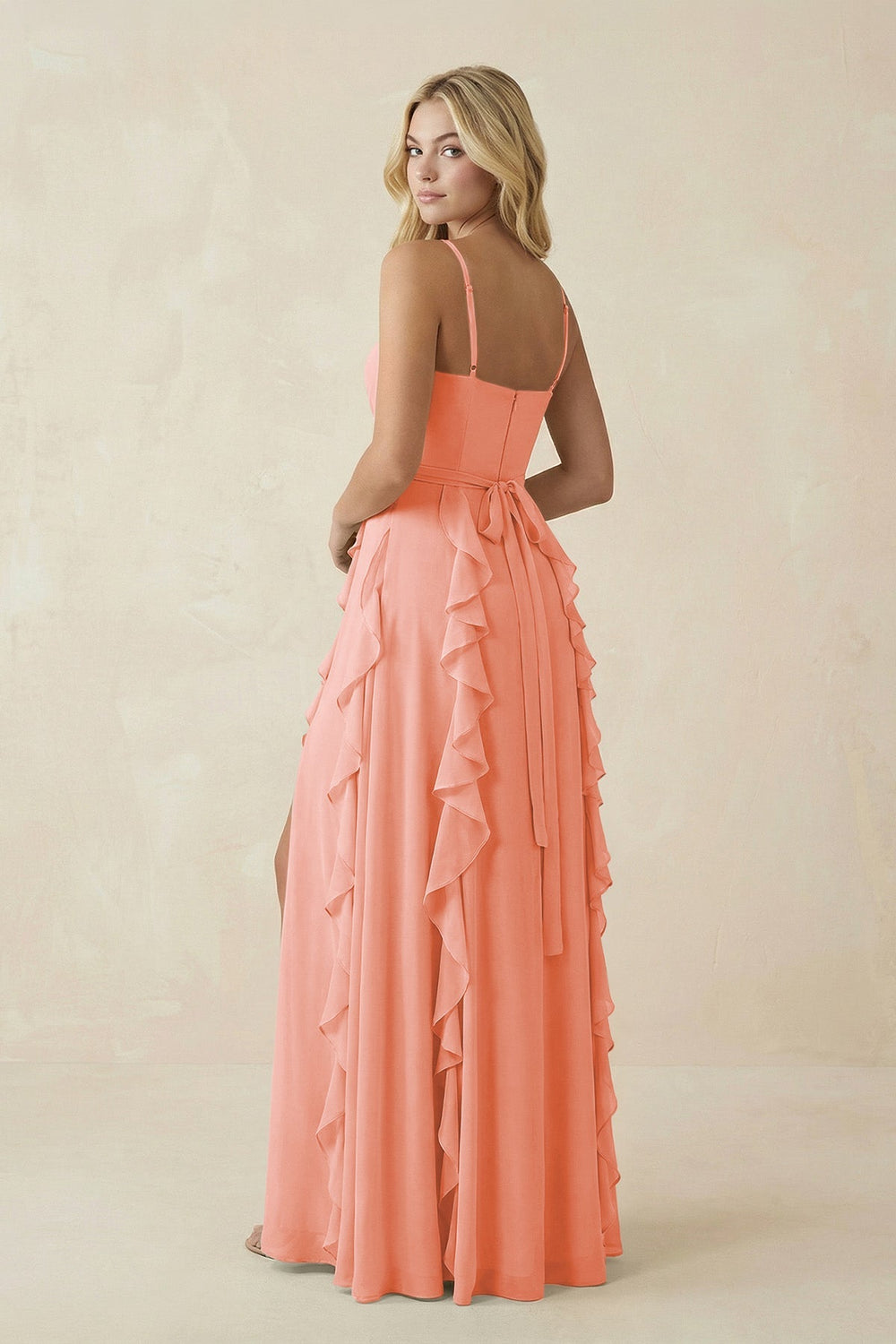 Tiered Ruffle A - Line Chiffon Bridesmaid Dress in Rosette - KissProm Bridesmaid Dresses