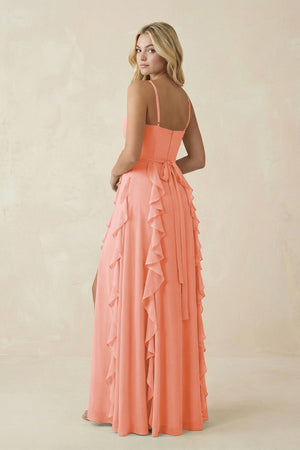 Tiered Ruffle A - Line Chiffon Bridesmaid Dress in Rosette - KissProm Bridesmaid Dresses