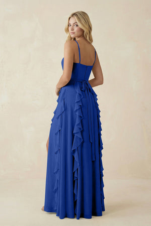 Tiered Ruffle A - Line Chiffon Bridesmaid Dress in Royal Blue - KissProm Bridesmaid Dresses