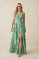 Tiered Ruffle A - Line Chiffon Bridesmaid Dress in Sea Glass - KissProm Bridesmaid Dresses