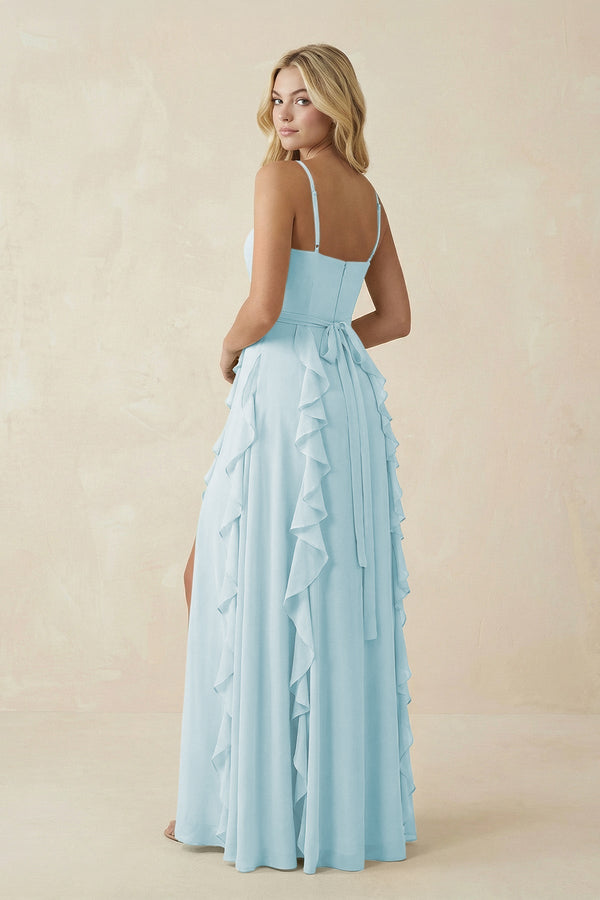 Tiered Ruffle A - Line Chiffon Bridesmaid Dress in Sky Blue - KissProm Bridesmaid Dresses