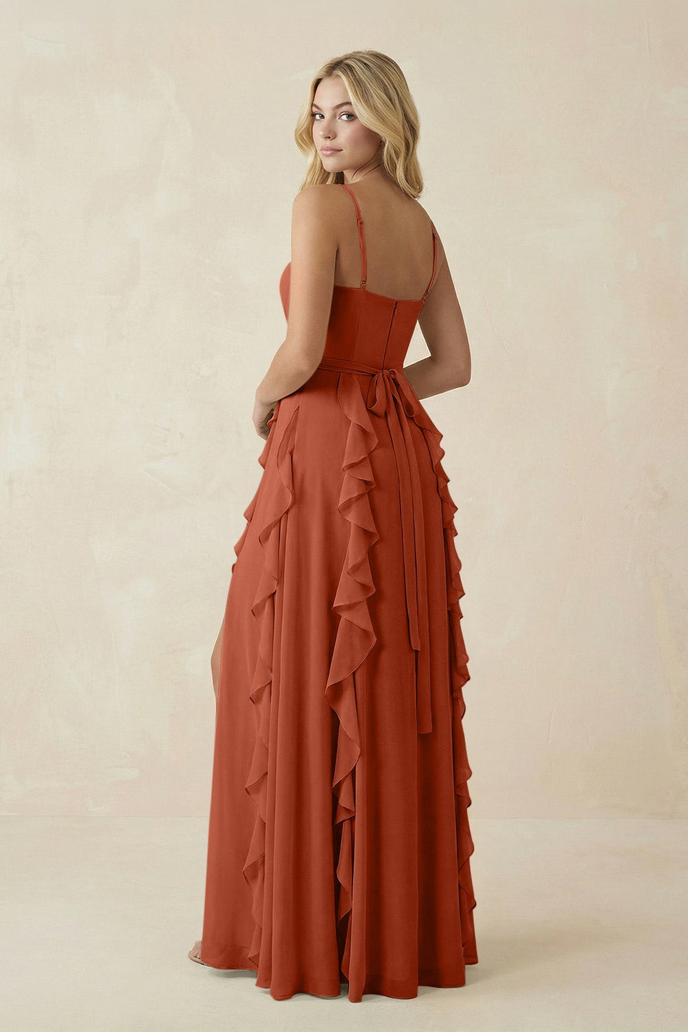 Tiered Ruffle A - Line Chiffon Bridesmaid Dress in Spice - KissProm Bridesmaid Dresses