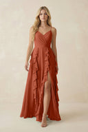 Tiered Ruffle A - Line Chiffon Bridesmaid Dress in Spice - KissProm Bridesmaid Dresses